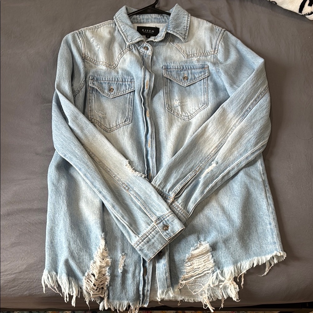 RISEN Light Blue Distressed Denim Jacket
